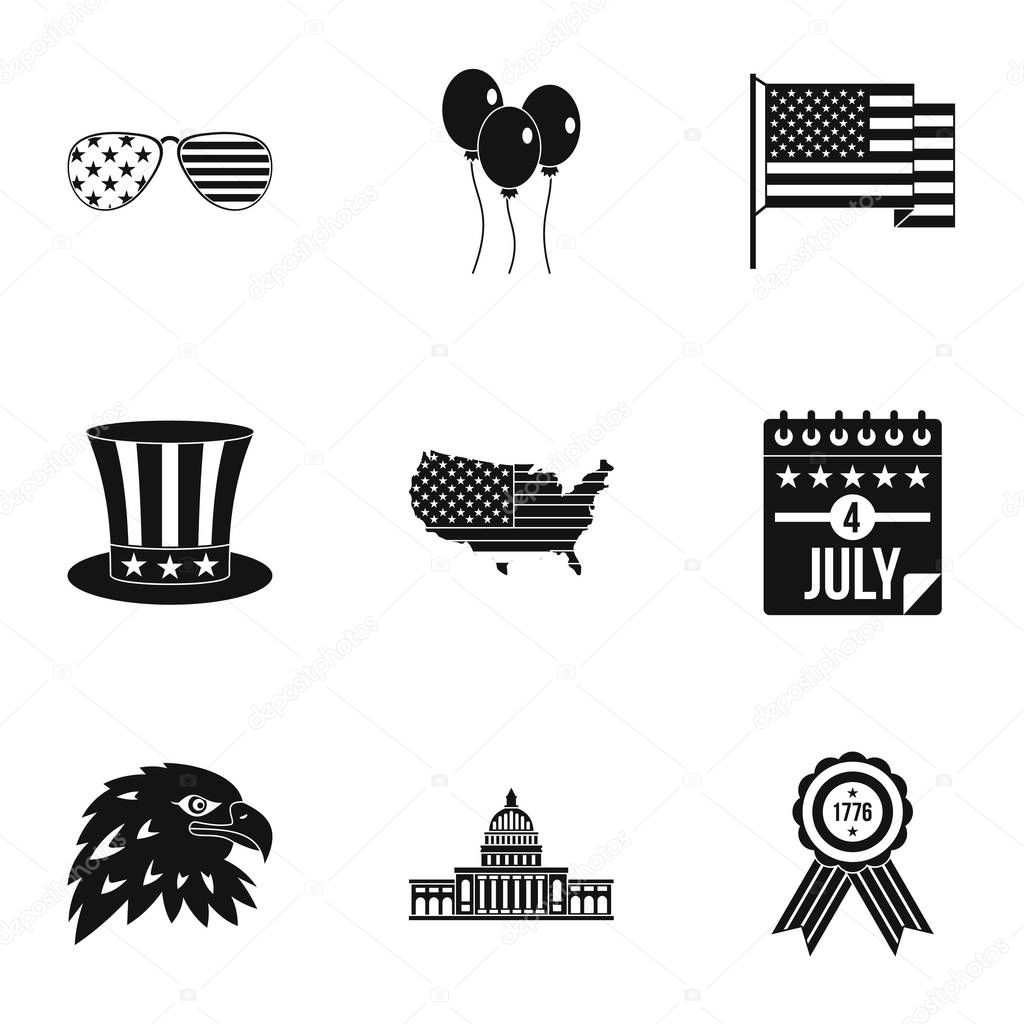 USA patriotic holiday icon set, simple style