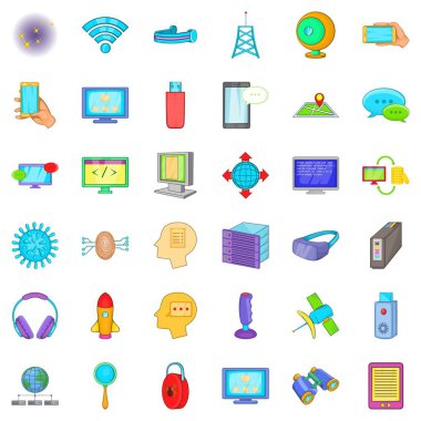 Veritabanı ve bulut Icons set, karikatür tarzı