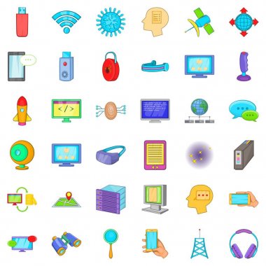 Dizüstü bilgisayar veritabanı Icons set, karikatür tarzı