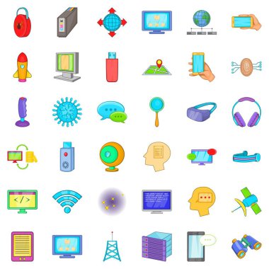 Dijital bulut Icons set, karikatür tarzı