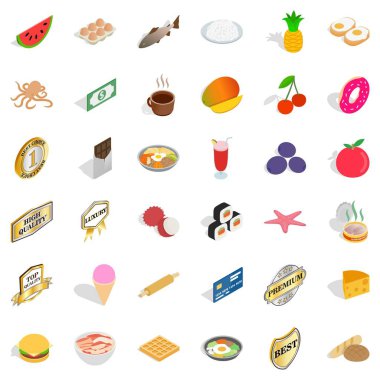 Lezzetli yemek Icons set, izometrik stili