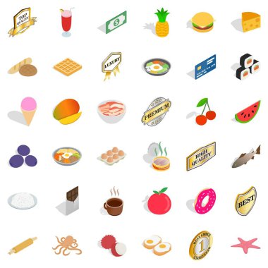 Kaliteli gıda simge seti, izometrik stili