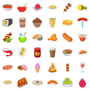 Lezzetli bir yemek Icons set, karikatür tarzı