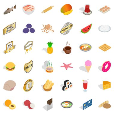 Lezzetli yemekler Icons set, izometrik stili