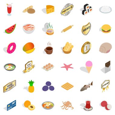 Lezzetli yemekler Icons set, izometrik stili