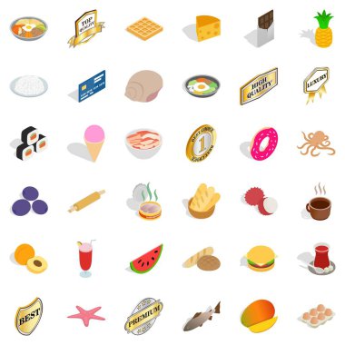 Nefis yiyecek Icons set, izometrik stili
