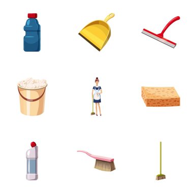 Temizlik ekipmanları simge seti, karikatür tarzı