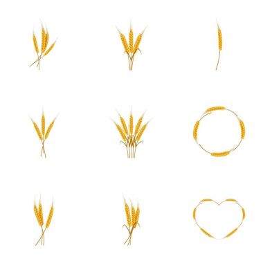 Buğday kulak veya pirinç Icons set, karikatür tarzı