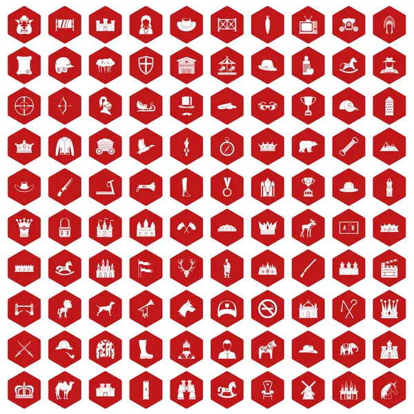 100 horsemanship icons hexagon red — Stock Vector