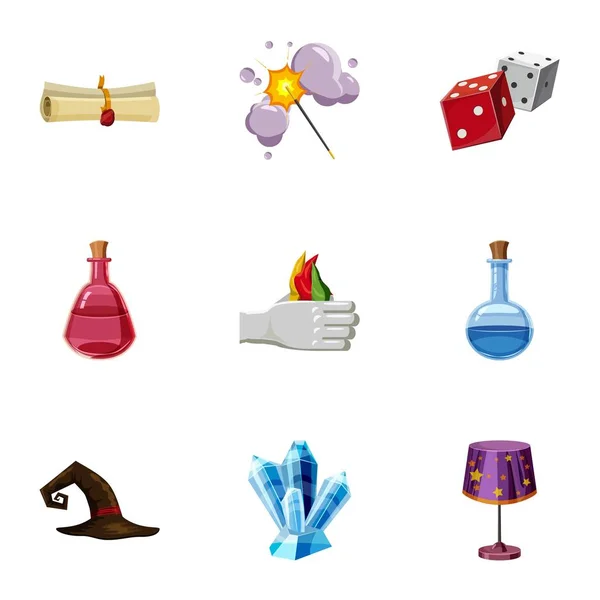 Zaubertricks Icons Set, Cartoon-Stil — Stockvektor