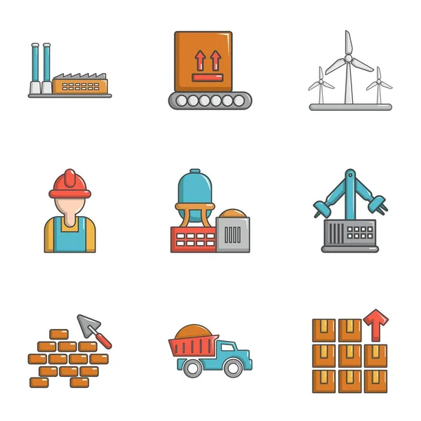Construir conjunto de ícones da indústria, estilo dos desenhos animados — Vetor de Stock