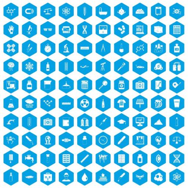 100 laboratuvar simgeleri mavi ayarla