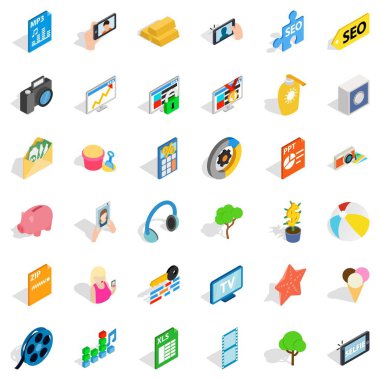 SEO Icons set, izometrik stili
