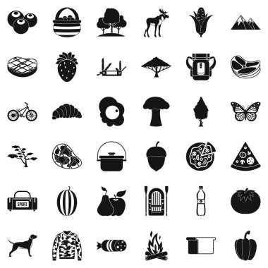 Doğa Icons set, basit stil kamp
