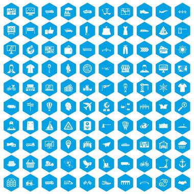 100 lojistik ve teslimat simgeleri mavi ayarla