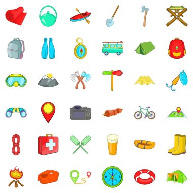 Orman Icons set, karikatür tarzı yürüyüş