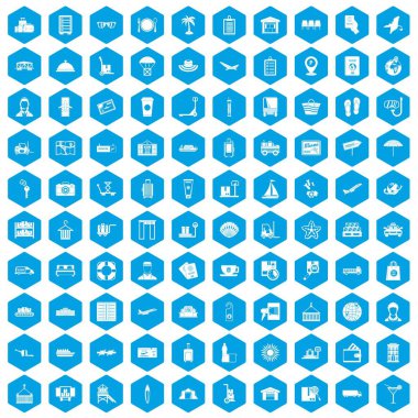 100 Bagaj simgeleri mavi ayarla