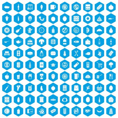 100 öğle yemeği simgeleri mavi ayarla