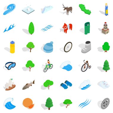Kamp doğa Icons set, izometrik stili