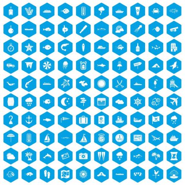 100 deniz çevresinin simgeleri mavi ayarla