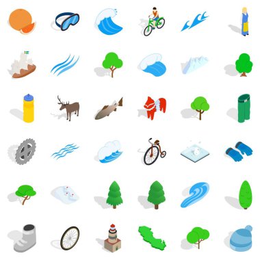 Doğa Icons set, izometrik tarzı yürüyüş