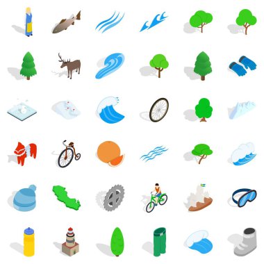 Doğa Icons set, izometrik stil kamp