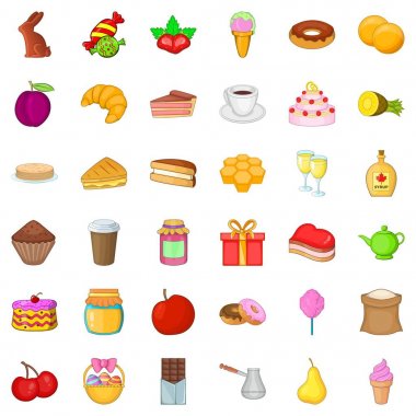 Şeker tatlı Icons set, karikatür tarzı