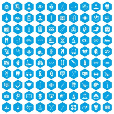 100 tıbbi simgeleri mavi ayarla