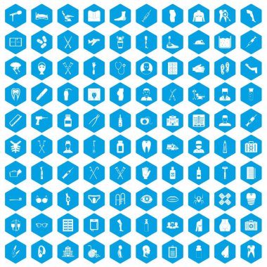 100 tıbbi bakım simgeleri mavi ayarla