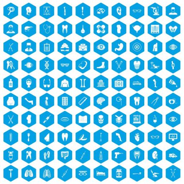 100 tıp simgeleri mavi ayarla