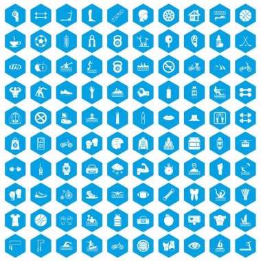 100 adam sağlık simgeleri mavi ayarla