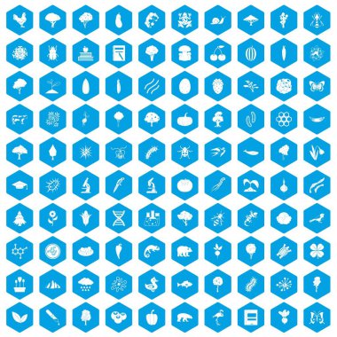 100 Mikrobiyoloji simgeleri mavi ayarla