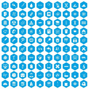 100 mikroskop simgeleri mavi ayarla