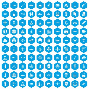 100 askeri kaynakları simgeleri mavi ayarla