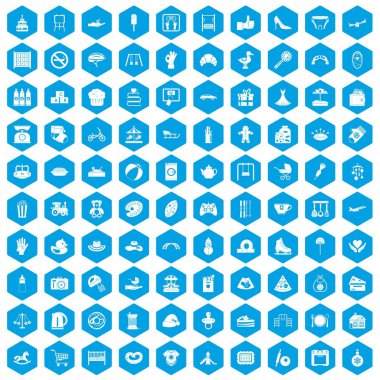 100 anne ve çocuk simgeleri mavi ayarla