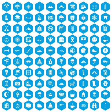 100 dağcılık simgeleri mavi ayarla