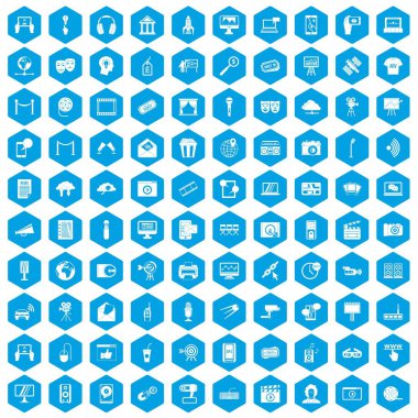 100 Multimedya simgeler mavi ayarla