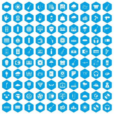 100 Müzik Festivali simgeleri mavi ayarla