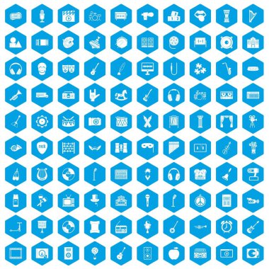 100 müzik eğitimi simgeleri mavi ayarla