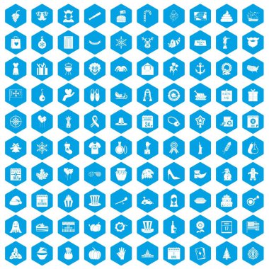 100 ulusal tatil simgeleri mavi ayarla