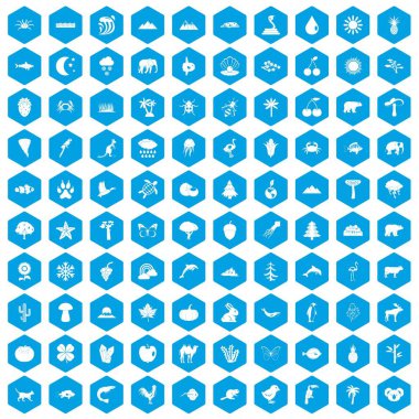 100 doğa simgeleri mavi ayarla