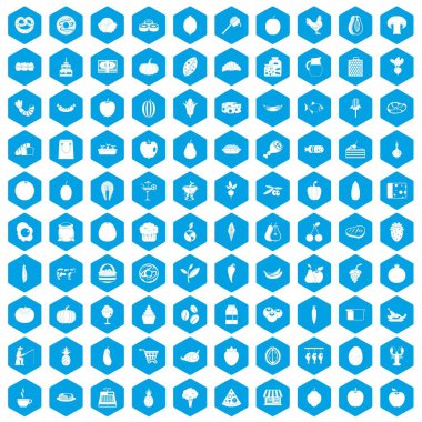 100 doğal ürünler simgeleri mavi ayarla