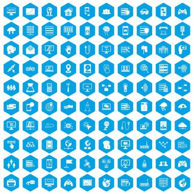 Mavi 100 ağ Icons set