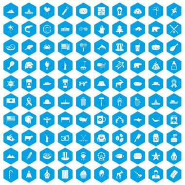 100 Kuzey Amerika simgeleri mavi ayarla