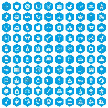 100 anaokulu simgeleri mavi ayarla