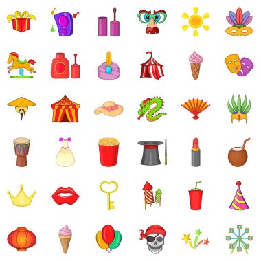 Hediye Icons set, karikatür tarzı ile kutlama