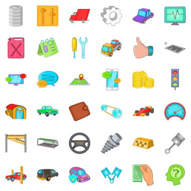 Çalışma araba simgeler kümesi, karikatür tarzı