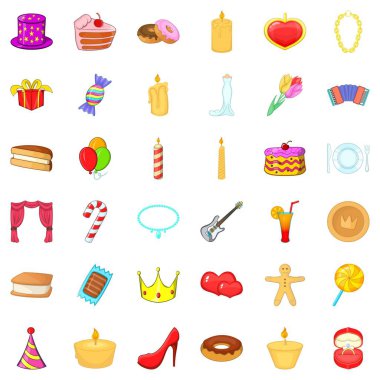 Icons set, karikatür tarzı kutlamak