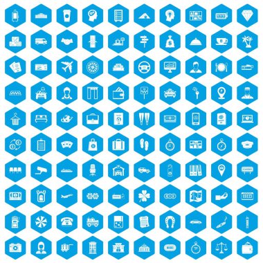 100 ödeme para simgeleri mavi ayarla