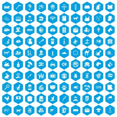 100 evcil hayvan simgeleri mavi ayarla